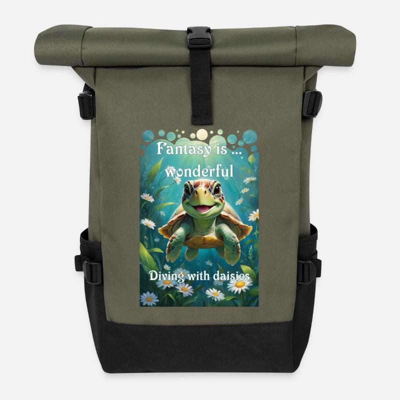 Unter Wasser Schildkröte taucht mit Gänseblümchen - Rolltop Rucksack - Olive/Schwarz