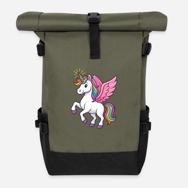 Majestic unicorn with rainbow mane and pin - Roll Top Backpack - olive/black