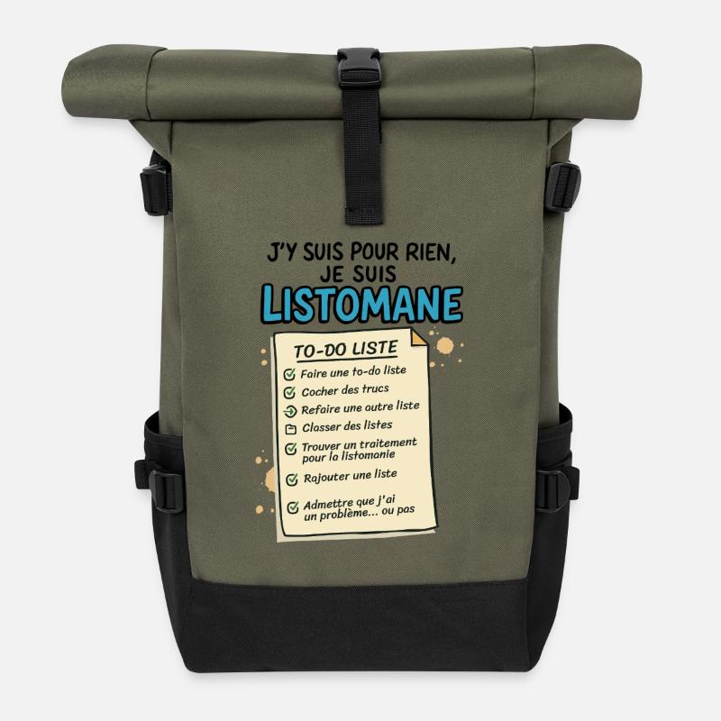 Je suis Listomane - Sac à dos roll top - olive/noir