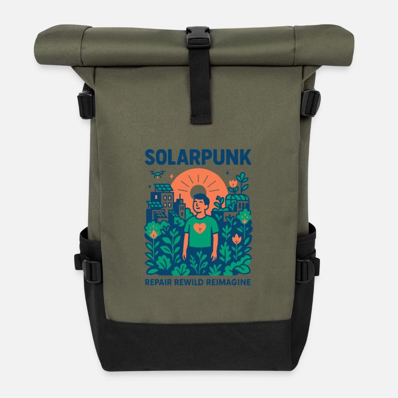 Solarpunk Manifesto - Roll Top Backpack - olive/black
