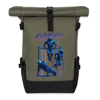 Calisthenics Astronauten Dips Liegestütze Geschenk - Rolltop Rucksack - Olive/Schwarz - Vorne