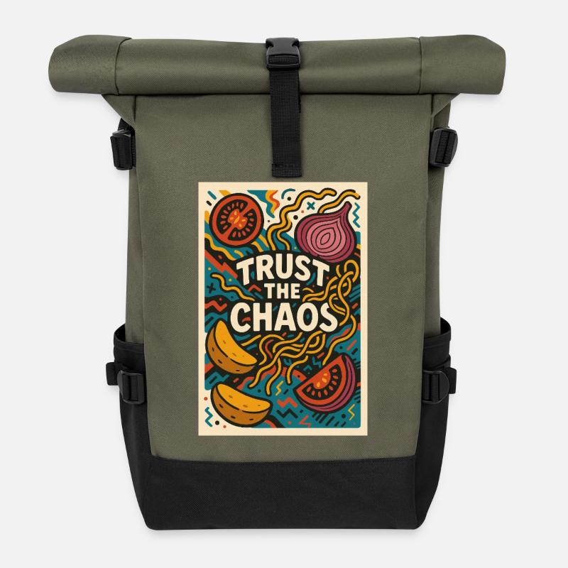 TRUST THE CHAOS - Roll Top Backpack - olive/black