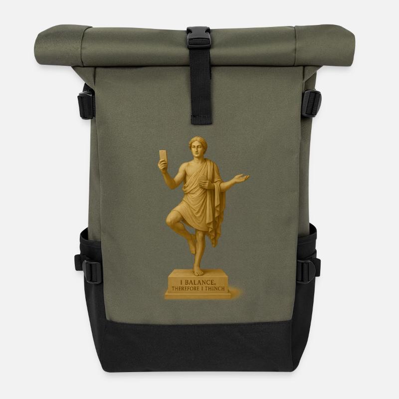 Philosophische Statue mit Smartphone - Rolltop Rucksack - Olive/Schwarz