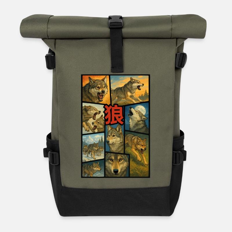 Okami-Wolf - Rolltop Rucksack - Olive/Schwarz