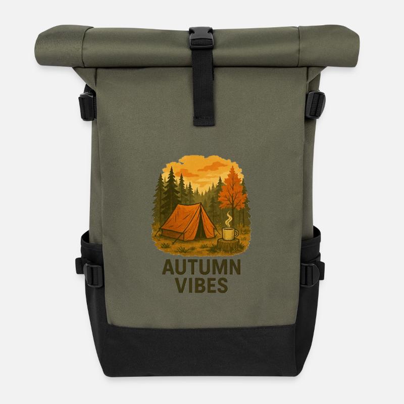 Herbststimmung Outdoor Camping Design - Rolltop Rucksack - Olive/Schwarz