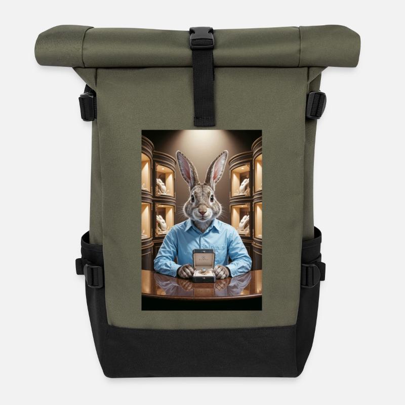 Humanoid Hare Jewelry - Roll Top Backpack - olive/black