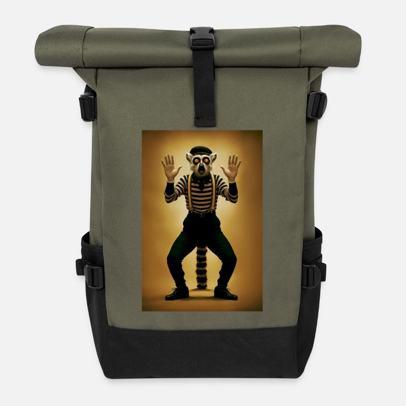 Lemur Humanoid Mime - Roll Top Backpack - olive/black