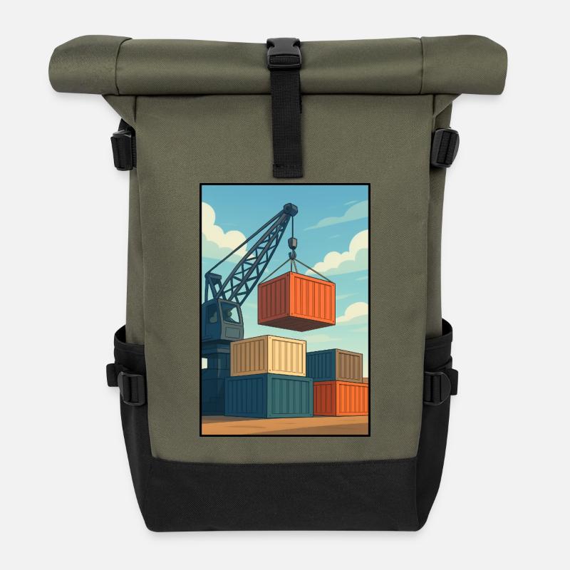 Docker Carriage of Industrial Containers - Roll Top Backpack - olive/black