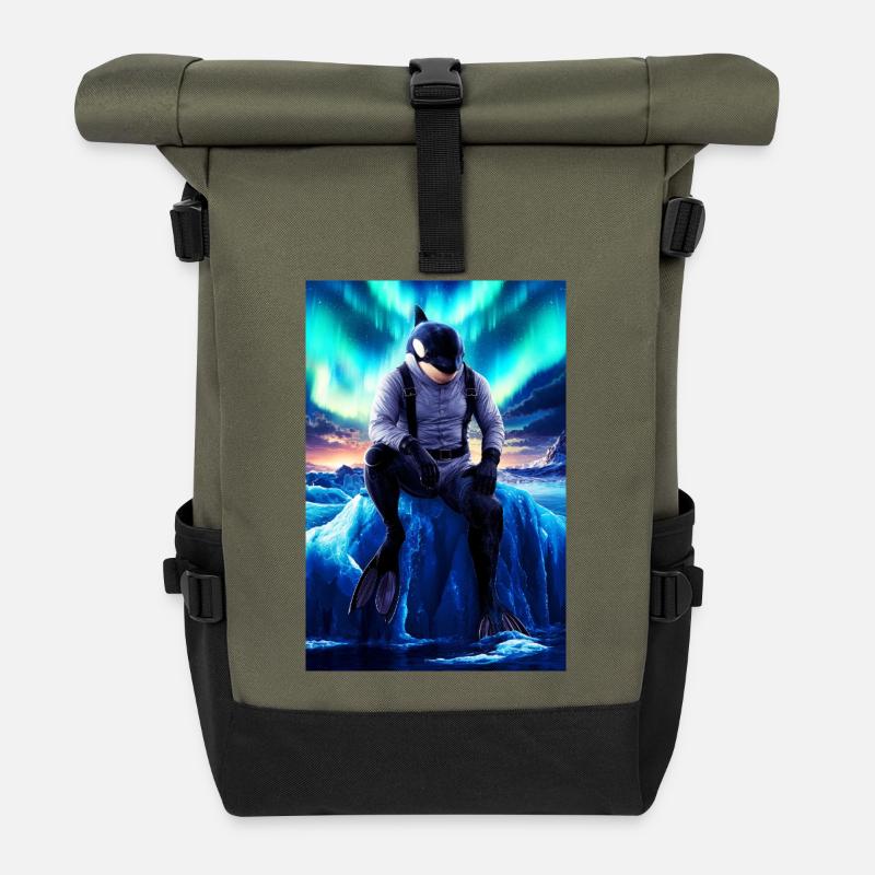 Humanoid Orca Diver - Roll Top Backpack - olive/black