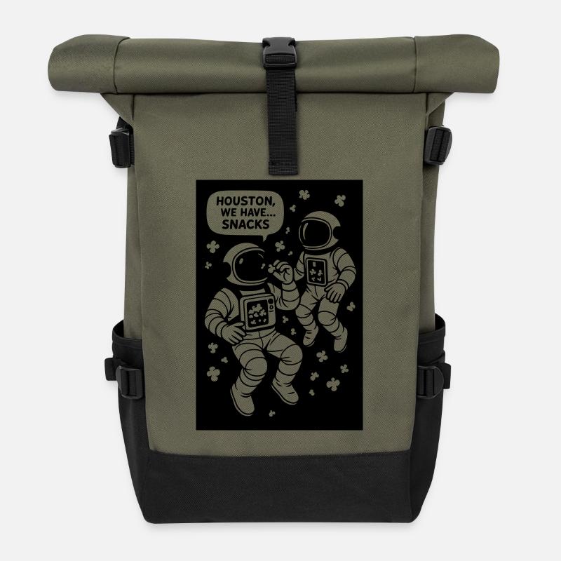 Astronauten mit Popcorn schwarzweiß - Rolltop Rucksack - Olive/Schwarz