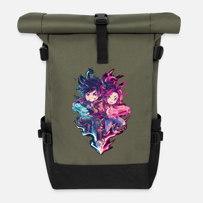 Neon Duo Gaming Helden - Rolltop Rucksack - Olive/Schwarz