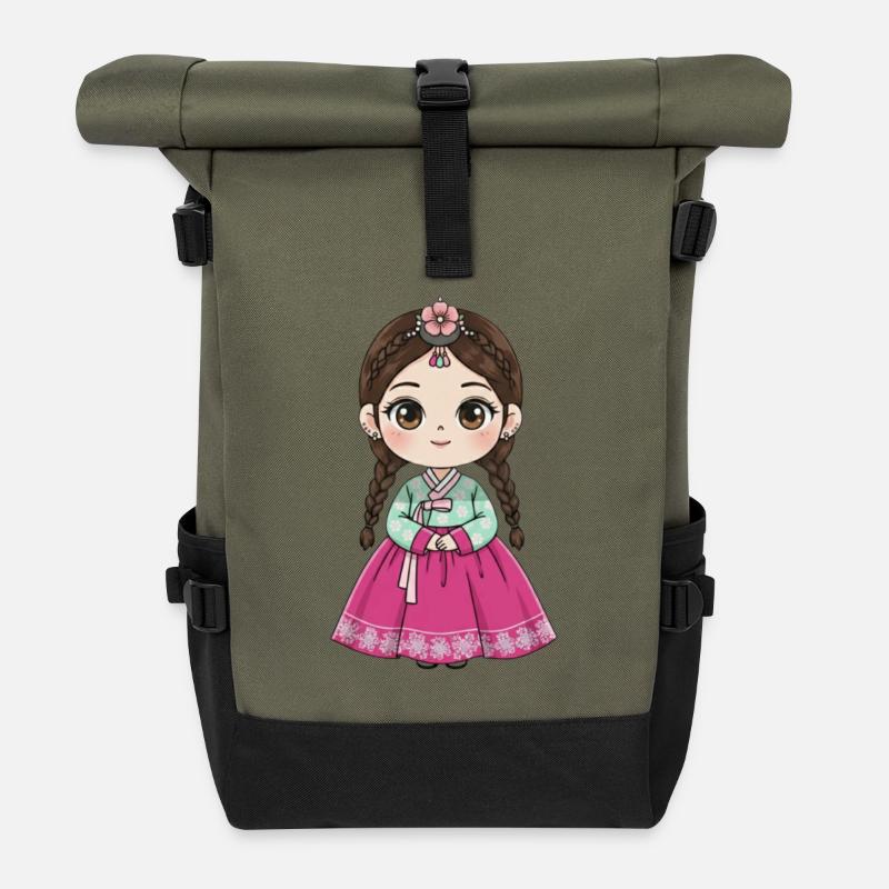 Chibi Hanbok Süßigkeiten-Traum Chaewon - Rolltop Rucksack - Olive/Schwarz