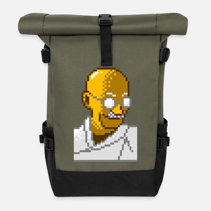 8bit pixel gandhi - Roll Top Backpack - olive/black
