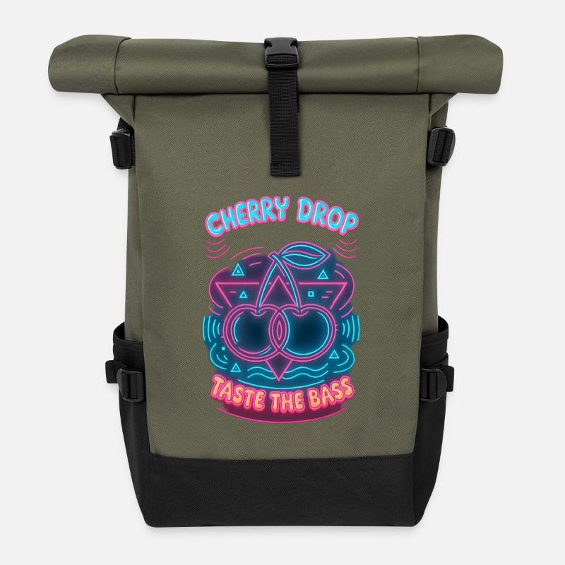 Cherry Drop – Goûtez au design néon de la basse - Sac à dos roll top - olive/noir