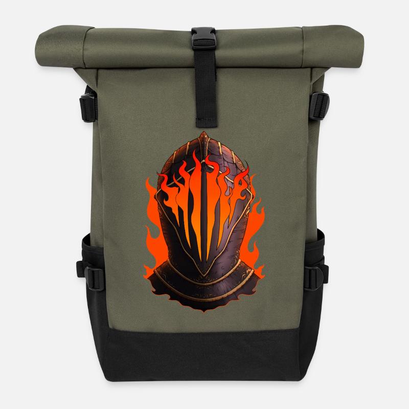Flammender Ritter Helm - Rolltop Rucksack - Olive/Schwarz