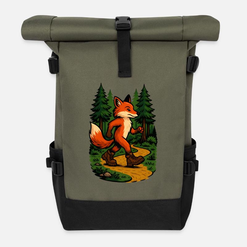 Wandering fox in the forest - Roll Top Backpack - olive/black