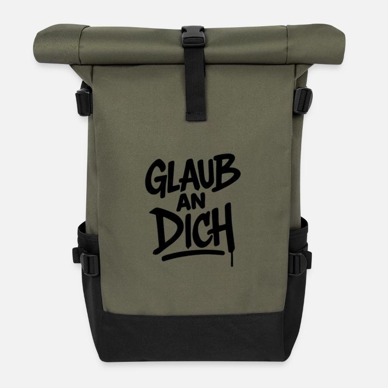 Glaub an Dich – Mut Spruch - Rolltop Rucksack - Olive/Schwarz