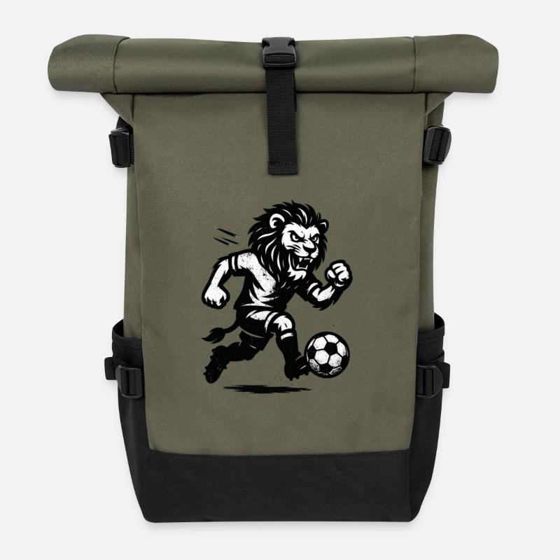 Kämpferischer Löwe mit Ball - Rolltop Rucksack - Olive/Schwarz