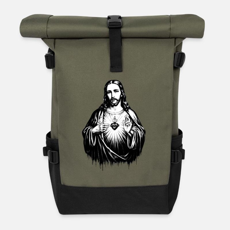 Herz Jesu Lichtzeichen - Rolltop Rucksack - Olive/Schwarz