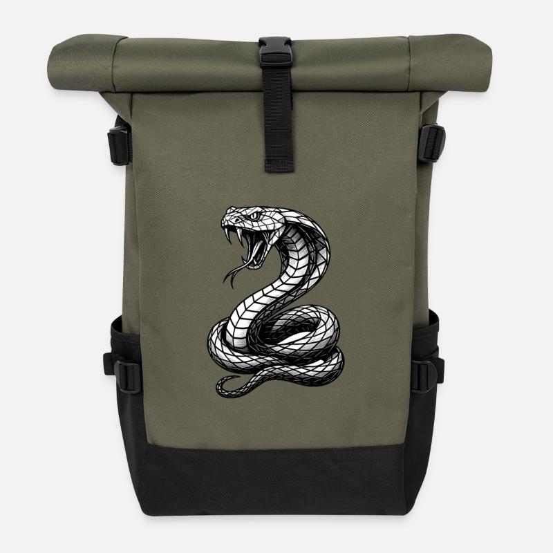 Schlangenkrümmung Schwarzweiß Tattoo - Rolltop Rucksack - Olive/Schwarz