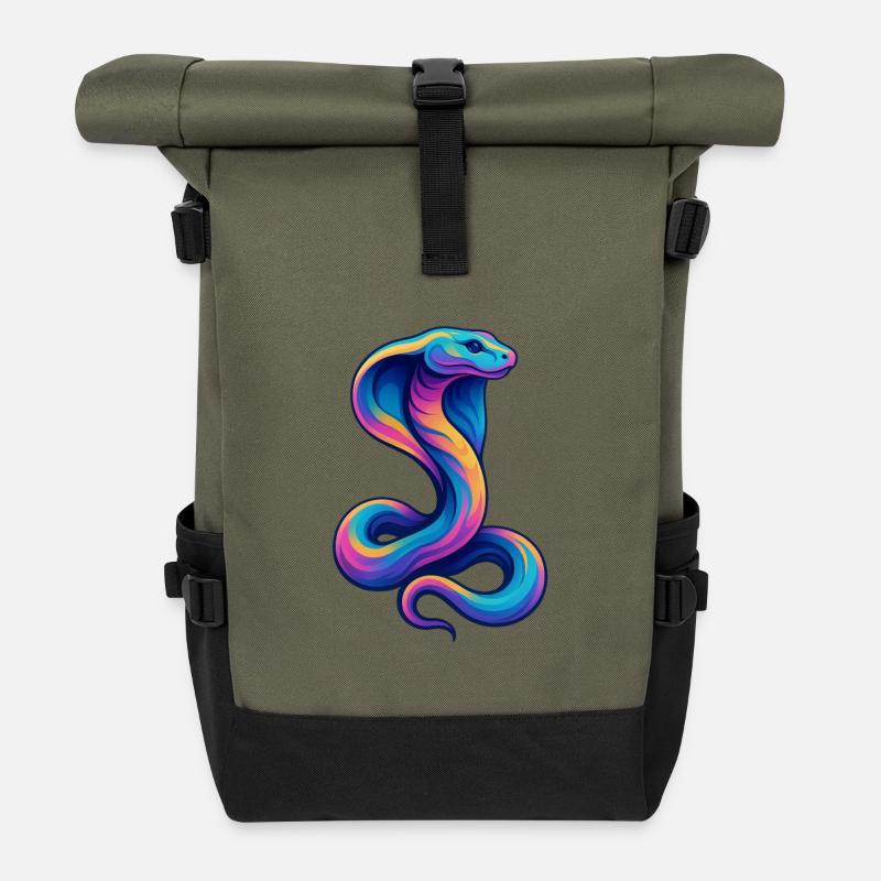 Farbene Schlange in Neonpalette - Rolltop Rucksack - Olive/Schwarz