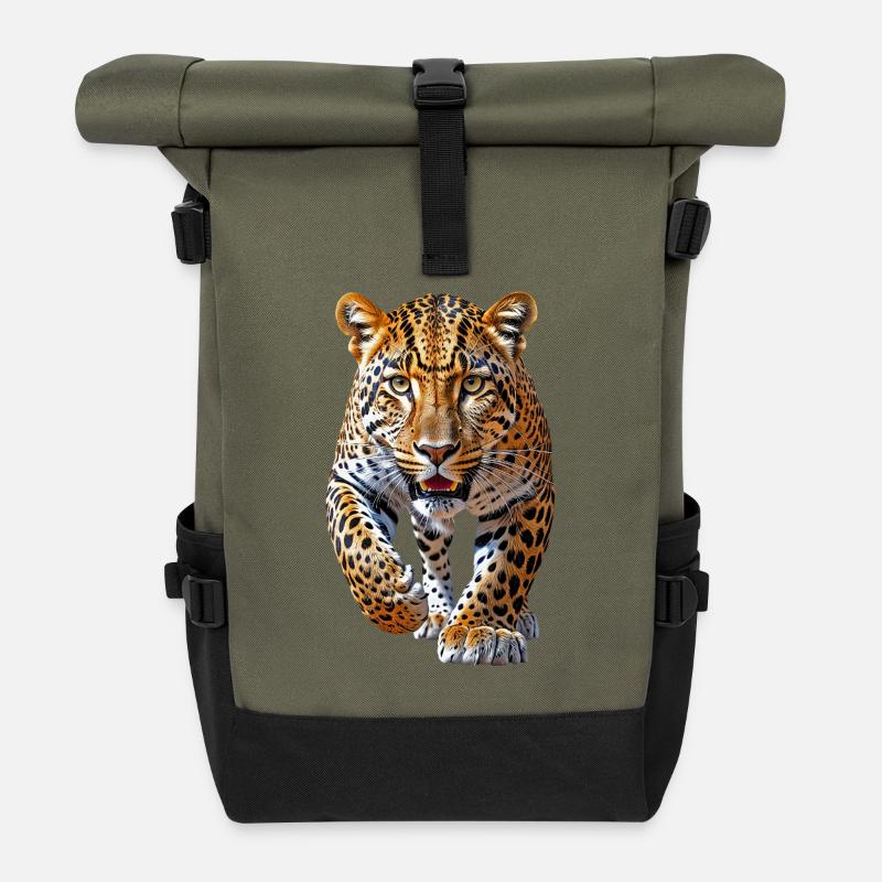 Leopard - Roll Top Backpack - olive/black