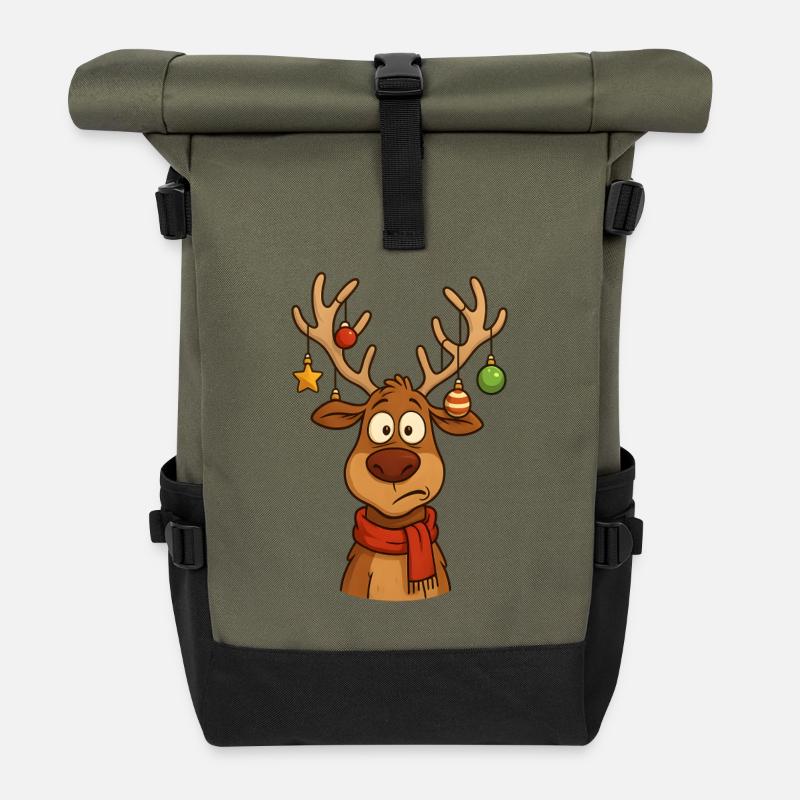 Cerf Rudolph Joyeux Noël doux - Sac à dos roll top - olive/noir