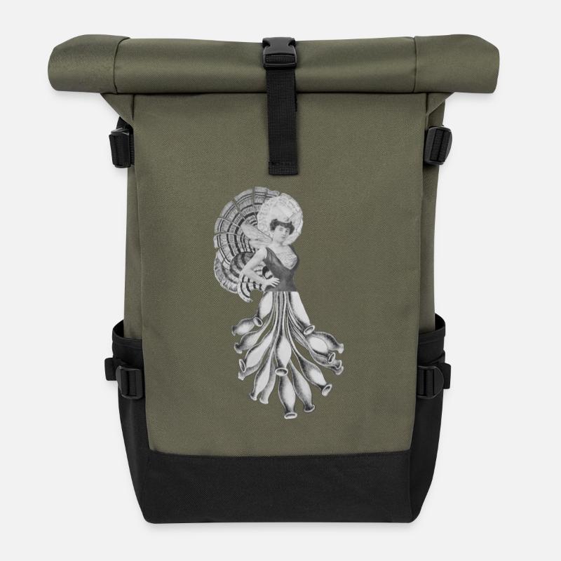 Danseuse victorienne avec éventail de plumes - Sac à dos roll top - olive/noir