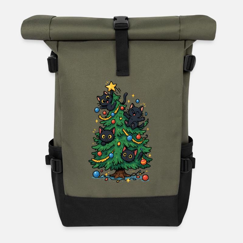 Weihnachtsbaum mit Katzen - Rolltop Rucksack - Olive/Schwarz