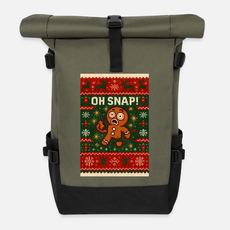 Ugly Christmas Lebkuchenmann - Rolltop Rucksack - Olive/Schwarz