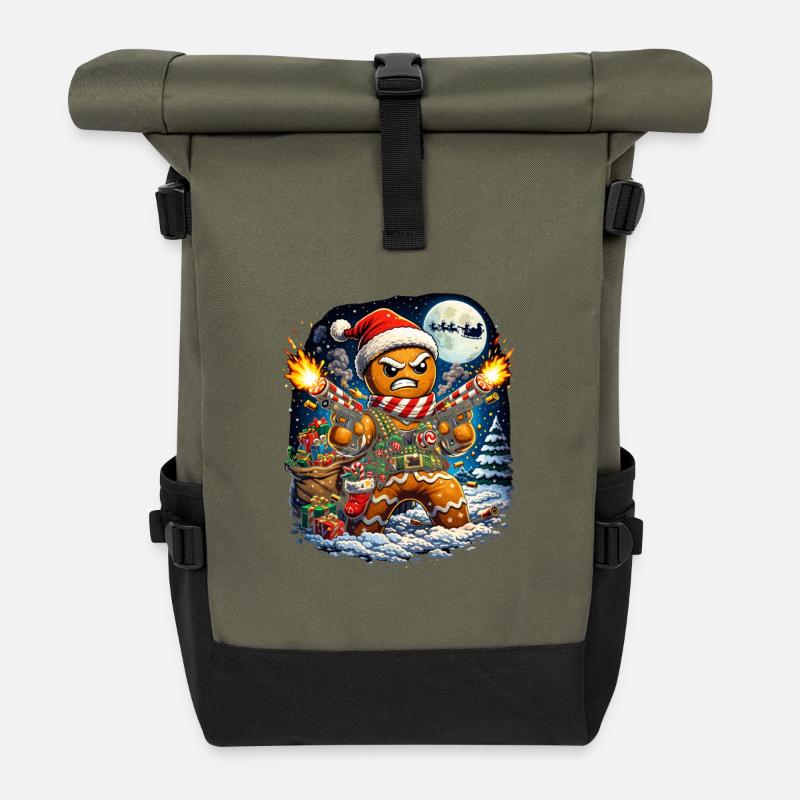 Knight Gingerbread in Christmas Fight - Roll Top Backpack - olive/black
