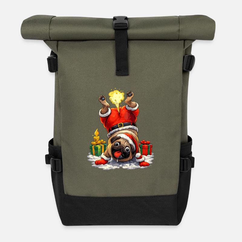 Hund im Weihnachtsanzug mit Geschenken - Rolltop Rucksack - Olive/Schwarz