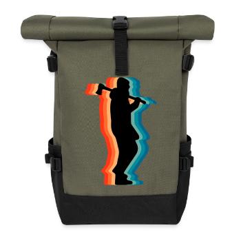 Retro Holzfäller Holzfäller Axt Silhouette Gif - Rolltop Rucksack - Olive/Schwarz - Vorne