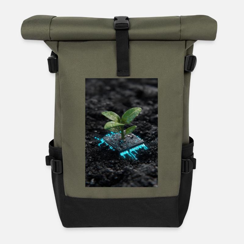 Cyber-Keimling auf Circuit Core - Rolltop Rucksack - Olive/Schwarz