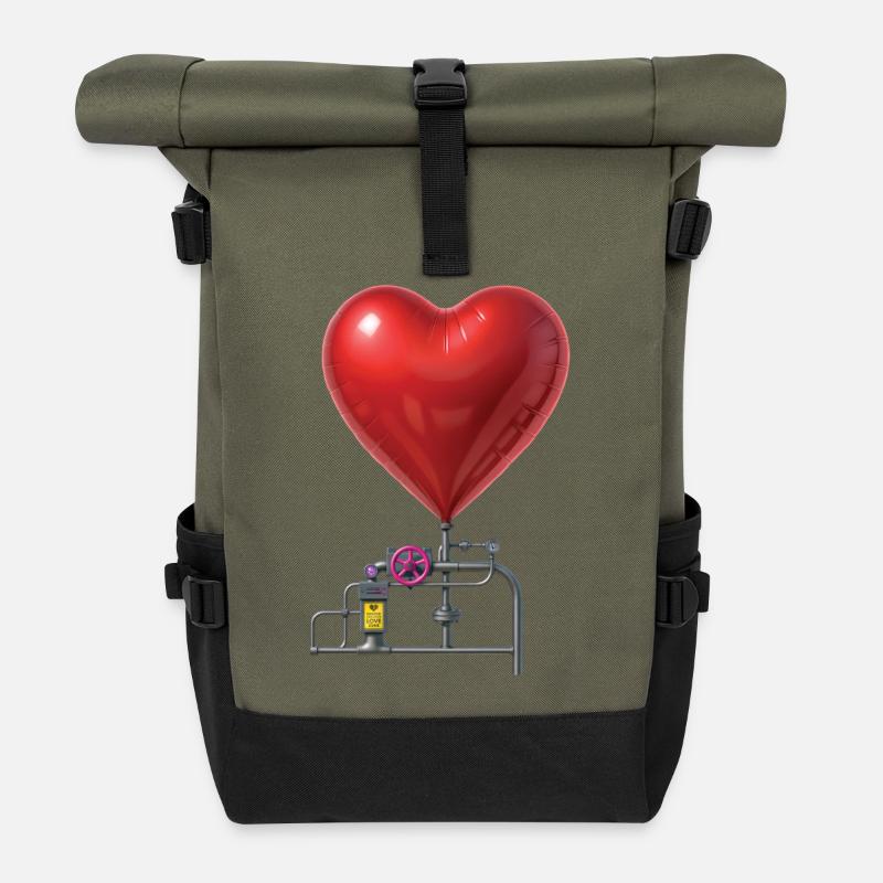 LOVE MACHINE - peace & love - Roll Top Backpack - olive/black