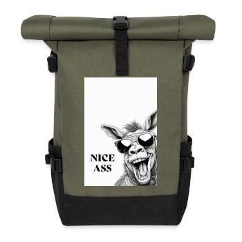 Nice Ass – Funny Donkey Poster with Humor - Roll Top Backpack - olive/black - Front