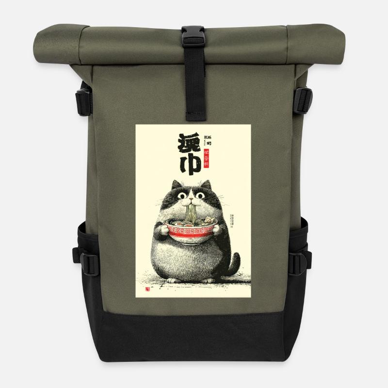 Ramen-Katzenporträt - Rolltop Rucksack - Olive/Schwarz