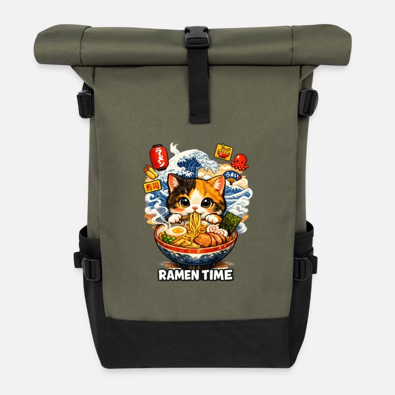 Ramen Katze Kanagawa - Rolltop Rucksack - Olive/Schwarz