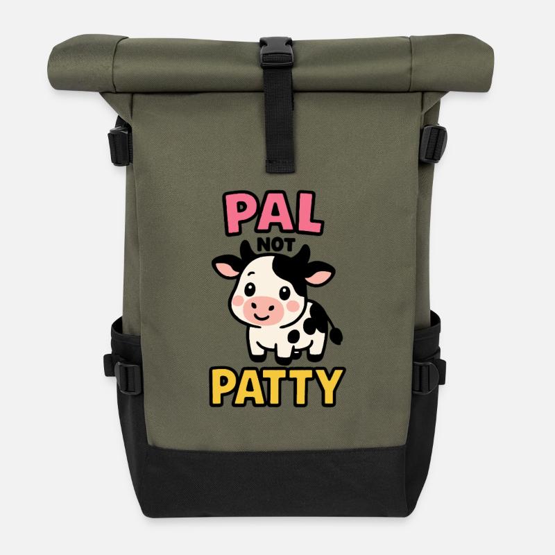 Pal not Patty – Niedliche Kuh-Freundschaft - Rolltop Rucksack - Olive/Schwarz