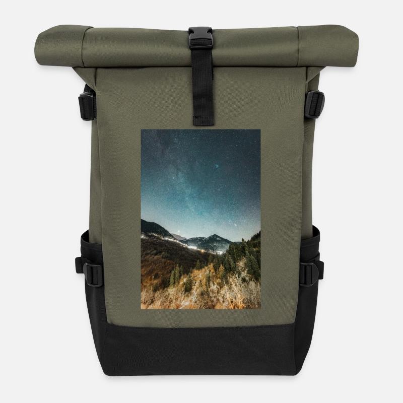 The Milky Way above Agrafa Mountains - Roll Top Backpack - olive/black