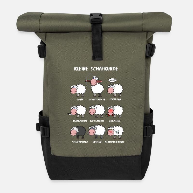 Kleine Schafkunde - Rolltop Rucksack - Olive/Schwarz