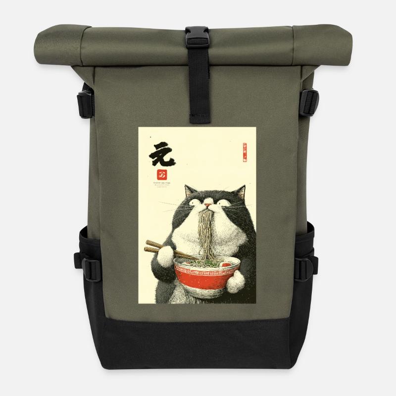 Nudelkatzen-Festmahl - Rolltop Rucksack - Olive/Schwarz