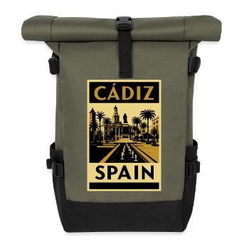 Cádiz Spain – Retro Travel Poster in Black and Gold - Roll Top Backpack - olive/black - Front
