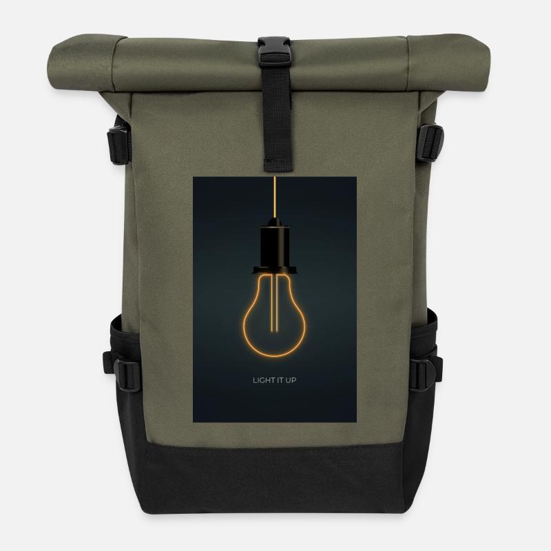 Light It Up – Neon Glühbirne Poster - Rolltop Rucksack - Olive/Schwarz