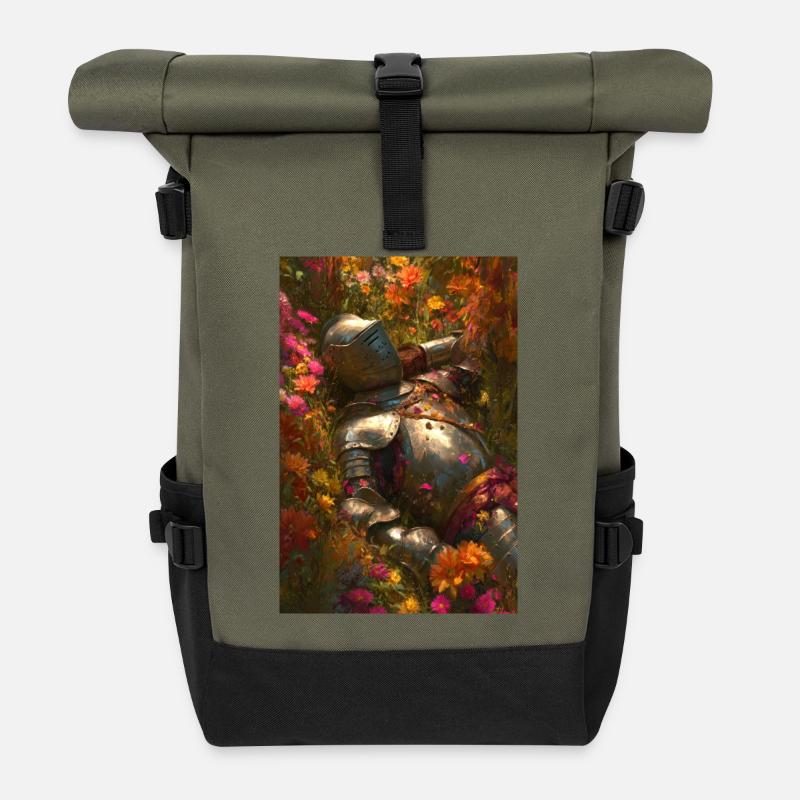 Blumenritter in Blühe - Rolltop Rucksack - Olive/Schwarz