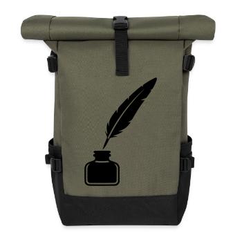 Federkiel Tintenfass Silhouette - Rolltop Rucksack - Olive/Schwarz - Vorne