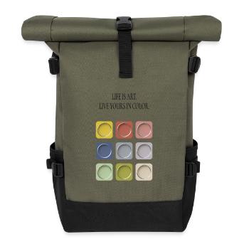 Life Is Art – Dark Typography Design - Rolltop Rucksack - Olive/Schwarz - Vorne