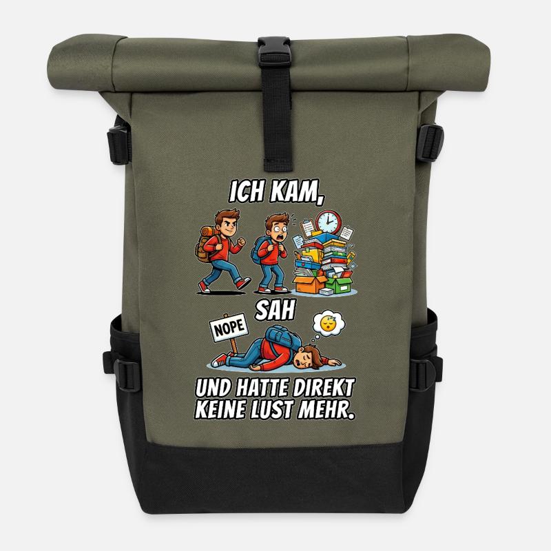 I came, saw and didn't feel like it anymore - Roll Top Backpack - olive/black