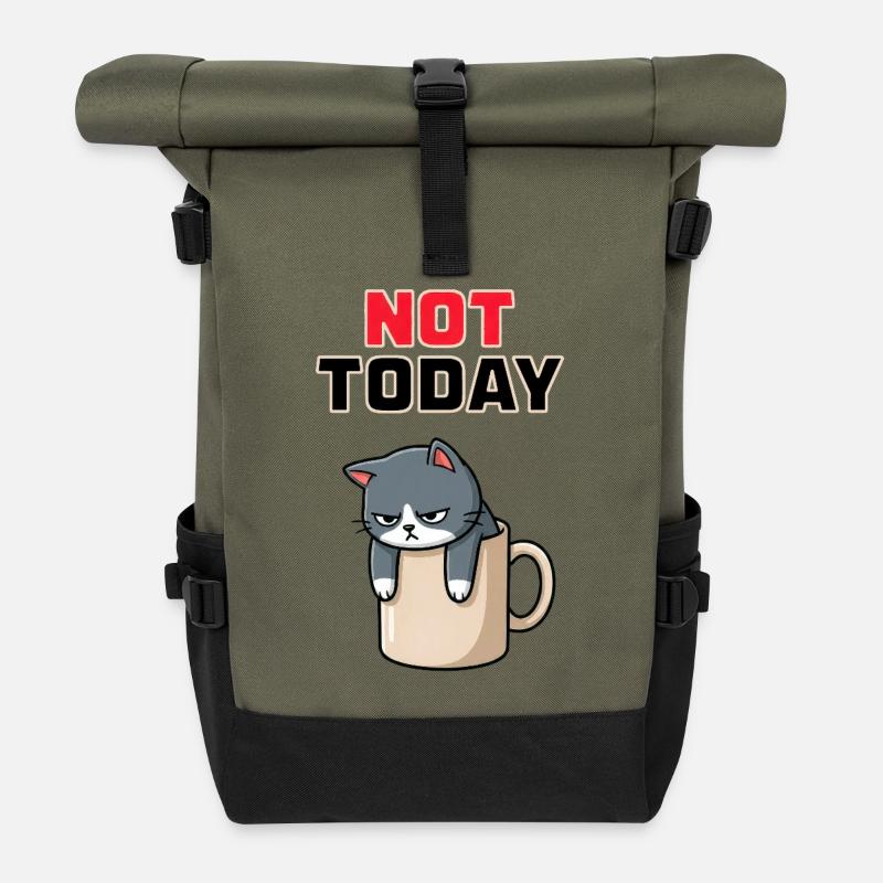 Not Today Cat – lustiges Wüten-Katzen-Meme - Rolltop Rucksack - Olive/Schwarz