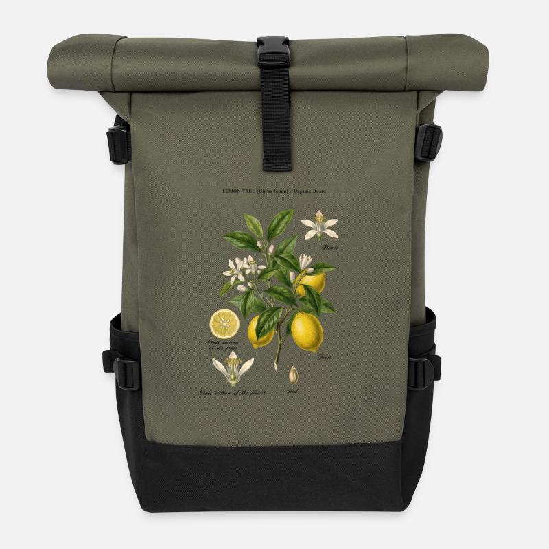 Lemon Tree Vintage Botanischer Ast - Rolltop Rucksack - Olive/Schwarz